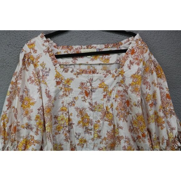 Cynthia Rowley Short Puff Sleeve Cropped Floral Top-Linen Blend-Size Small - Picture 2 of 7